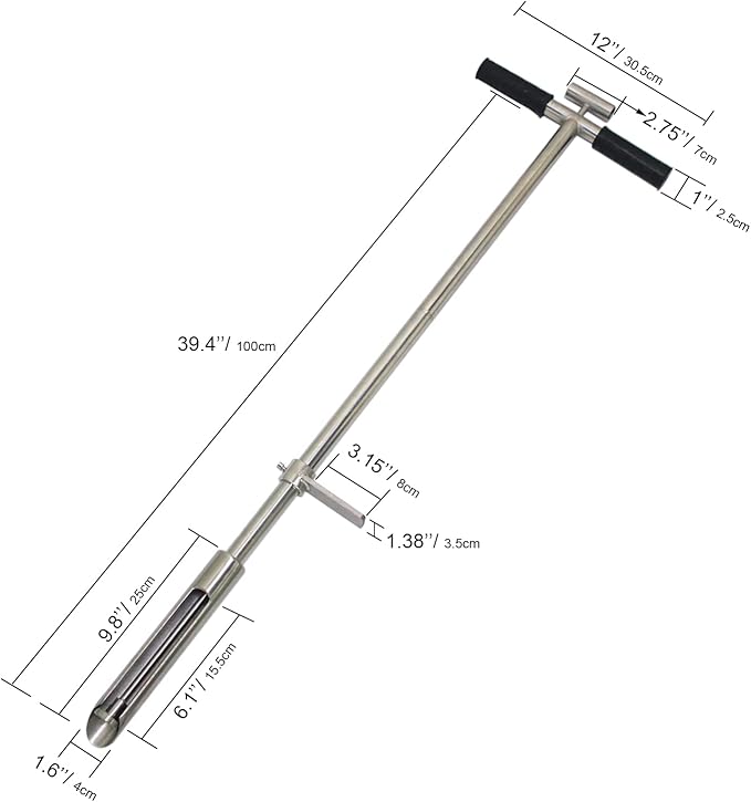 Soil Sample Probe 40” with Ejector and Foot Pedal,Soil Probe Stainless Steel T-Style Handle Soil Test Kit,Soil Probe Rod for Soil Sampling Plant Care/Agriculture/Garden/Farm