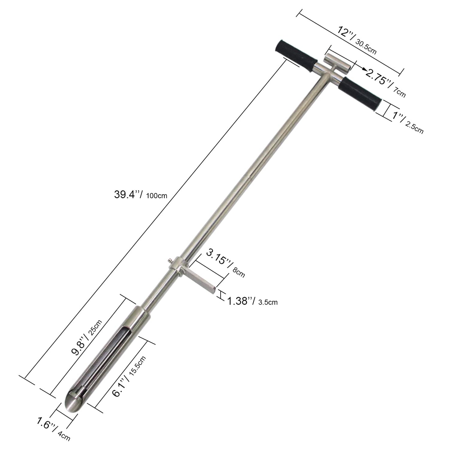 Soil Sample Probe 40” with Ejector and Foot Pedal,Soil Probe Stainless Steel T-Style Handle Soil Test Kit,Soil Probe Rod for Soil Sampling Plant Care/Agriculture/Garden/Farm