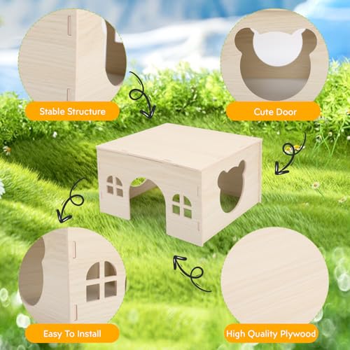 Guinea Pig Hideout Wooden House, Hamster House, Chinchilla Castle and Guinea Pig Hut with Windows, Small Animal Houses and Habitats for Hedgehogs, Rats, Ferret, Gerbils