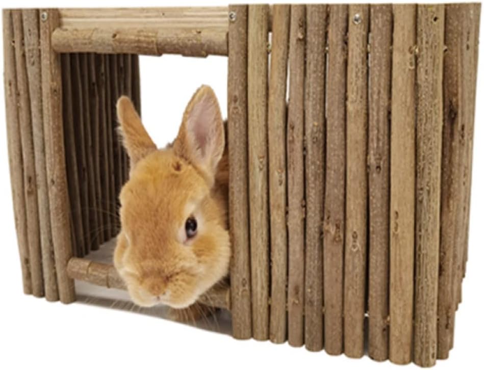 Large Wooden Rabbit Nest Bunny House and Hideouts Small Animal Play Hideaway Hut for Indoor Adult Rabbit Guinea Pig Chinchilla Habitat (Rectangle)