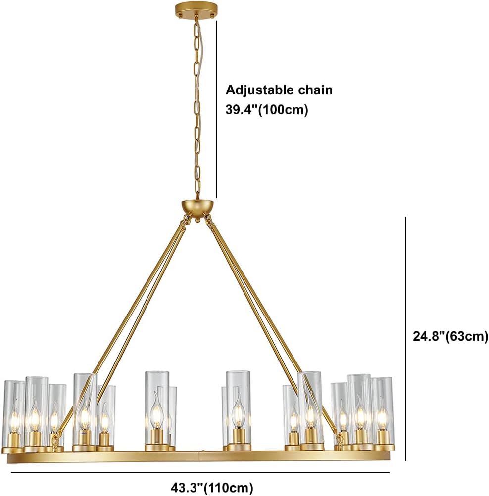 Uboxin Farmhouse Wagon Wheel Chandelier,D42 16 Light Gold Industrial Rustic Chandelier Lighting, Round Kitchen Island Pendant Light with Clear Glass(42in-16 Lights)