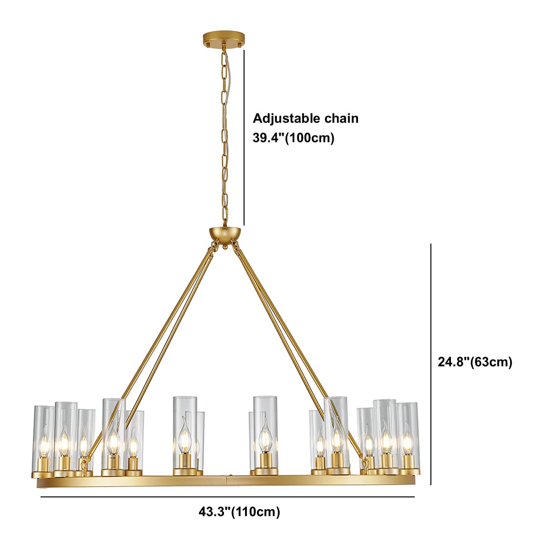 Uboxin Farmhouse Wagon Wheel Chandelier,D42 16 Light Gold Industrial Rustic Chandelier Lighting, Round Kitchen Island Pendant Light with Clear Glass(42in-16 Lights)
