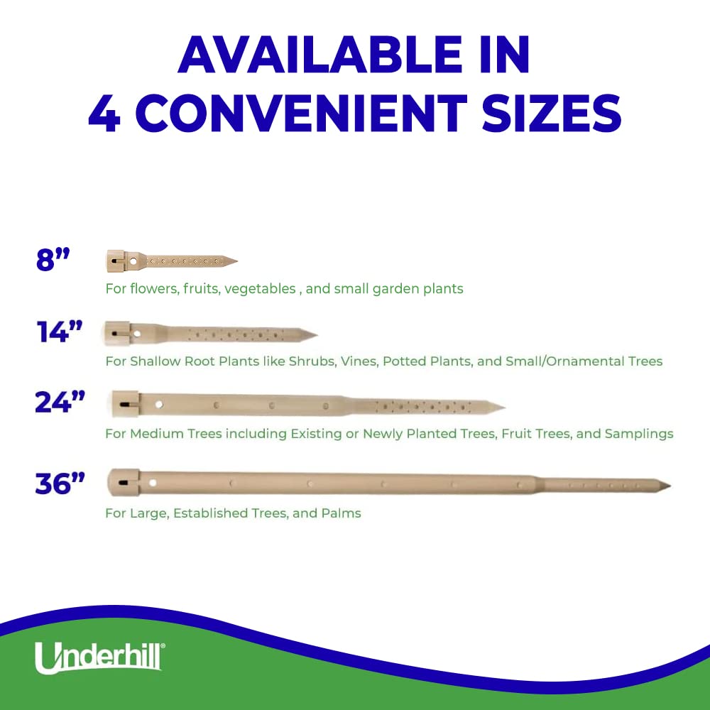 Underhill Deep Drip Irrigation Stakes 14-1/2-Inch, Case of 25 Watering Spikes for Trees and Bushes with Shallow Roots, Drip System Tubes, A-DD14-25