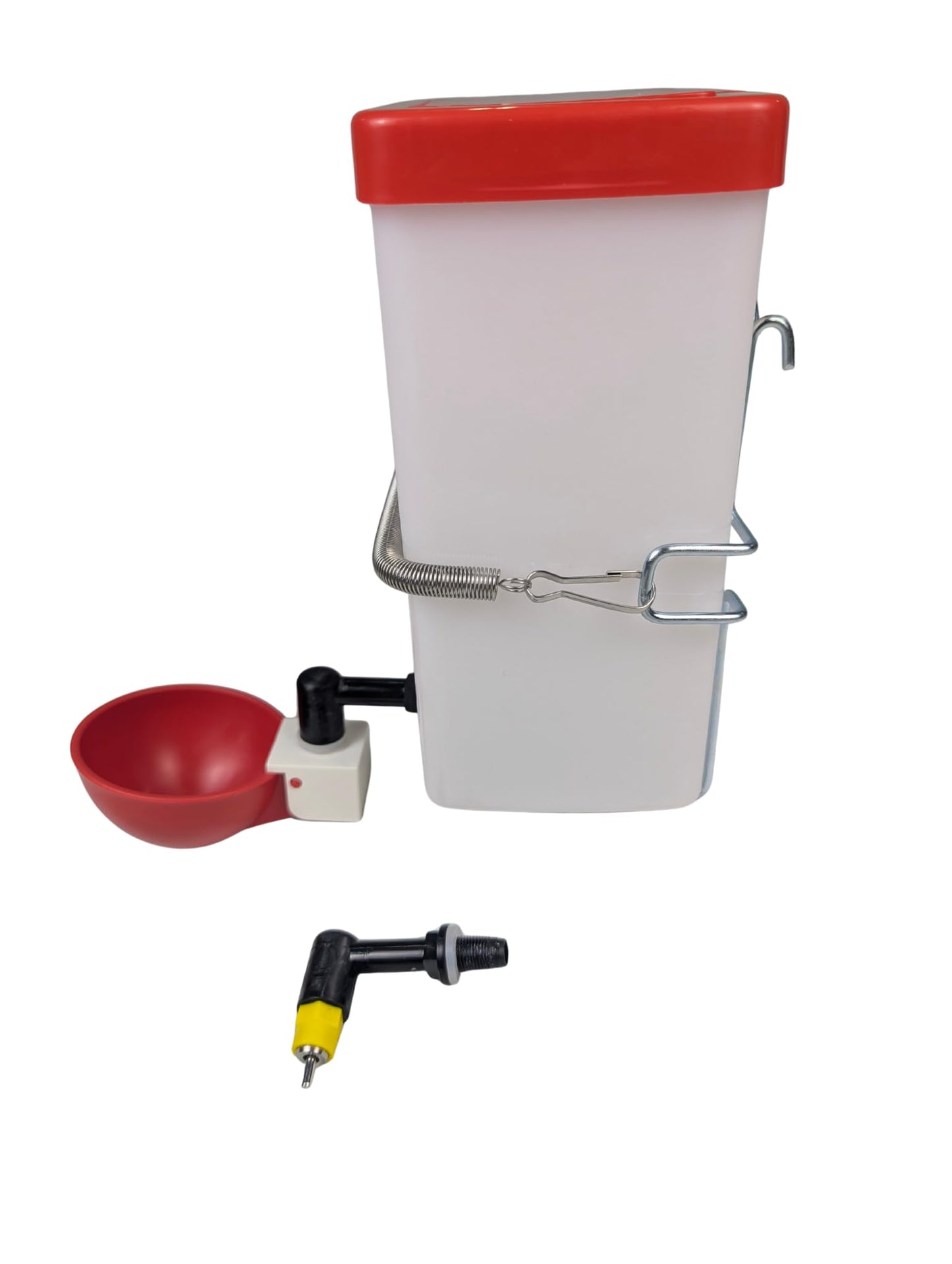 Hen's Choice™ 1L (32 oz) Drinker W/Cup, Nipple, & Wire Bracket for Poultry & Small Animals, Chick Waterer, Red