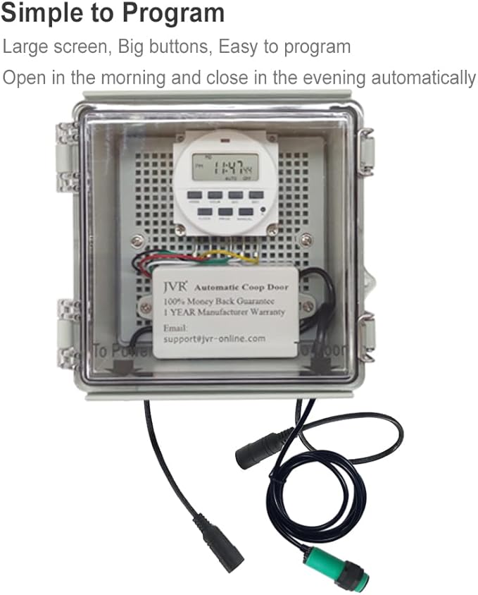JVR Automatic Chicken Coop Door Opener with Timer, Programmable, Aluminum Coops Doors, Electric Run Automatic Chicken Door Auto Opener, Actuator Motor, Safety Feature