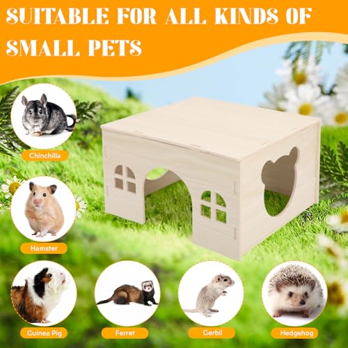Guinea Pig Hideout Wooden House, Hamster House, Chinchilla Castle and Guinea Pig Hut with Windows, Small Animal Houses and Habitats for Hedgehogs, Rats, Ferret, Gerbils