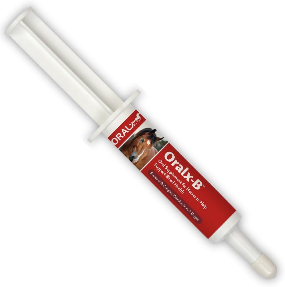 Oralx-B High-Potency B-Vitamin Complex and Chelated Mineral Booster. Nutritional Supplement for Hard-Working Horses. Oral Paste in Easy-Dose Syringe. Guaranteed Analysis. Made in USA.