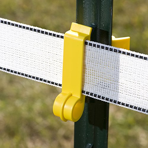 Zareba EAC10M-Z AC Powered Electric Fence Charger - 10 Mile Plug-in Electric Fence Energizer+ ITTY-Z T-Post Poly Tape Insulator, 25 per Bag,Yelllow, Large + Polybraid Electric Fence for Horses