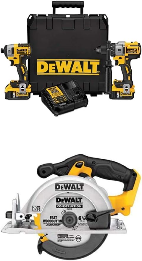 DEWALT DCK299P2 20V MAX XR Lithium Ion Brushless Premium Hammerdrill & Impact Driver Combo Kit, 5.0 Ah with Circular Saw