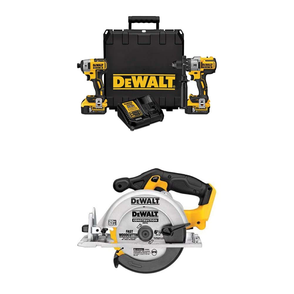 DEWALT DCK299P2 20V MAX XR Lithium Ion Brushless Premium Hammerdrill & Impact Driver Combo Kit, 5.0 Ah with Circular Saw
