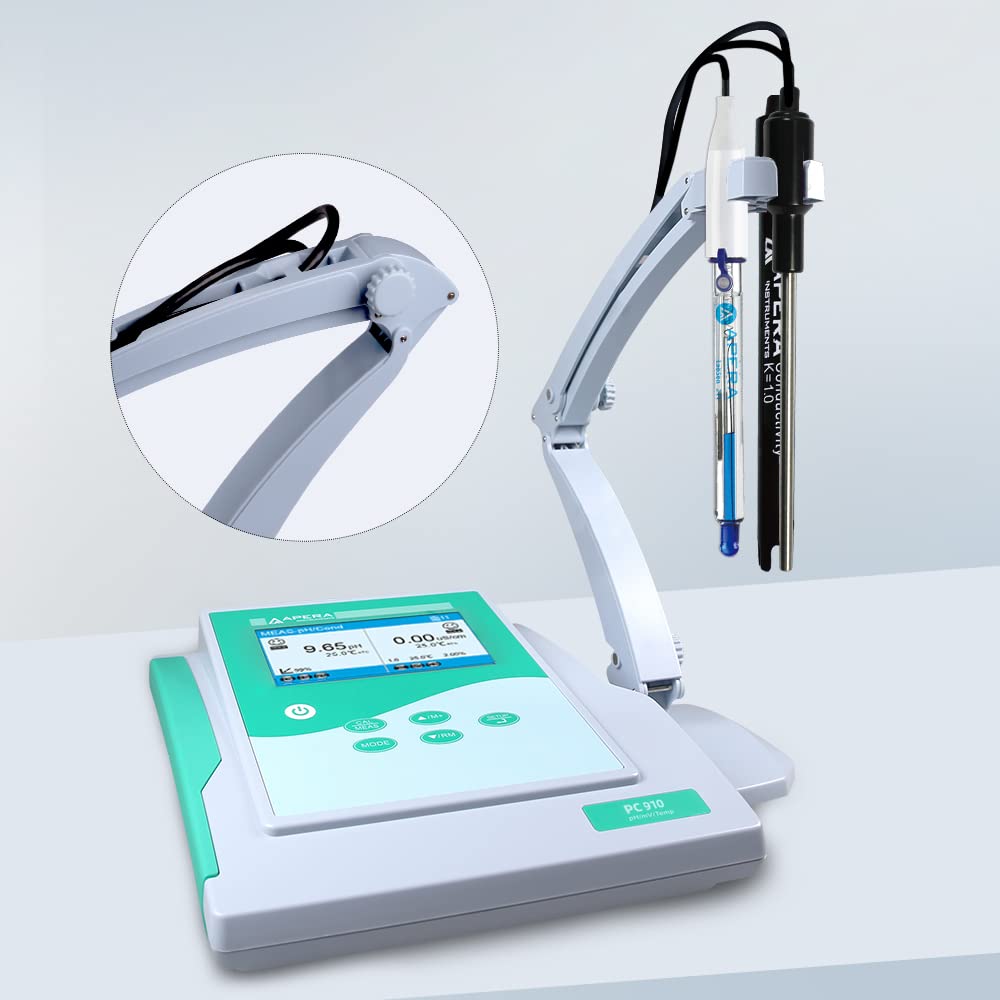 Apera Instruments PC910 Benchtop Dual-Channel pH/Conductivity Meter Kit with LabSen 211 Refillable Glass pH Electrode