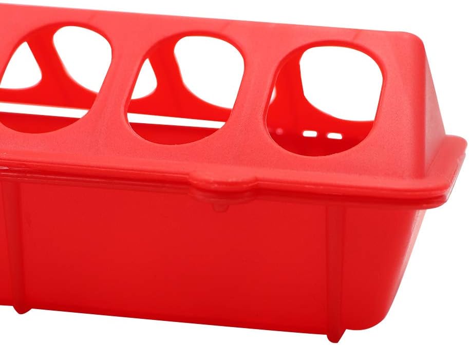 MACGOAL Flip Top Poultry Feeder Trough Small Chick Feeder Plastic Chicken Feeder No Waste Spill Proof for Birds Small Poultry (Red)
