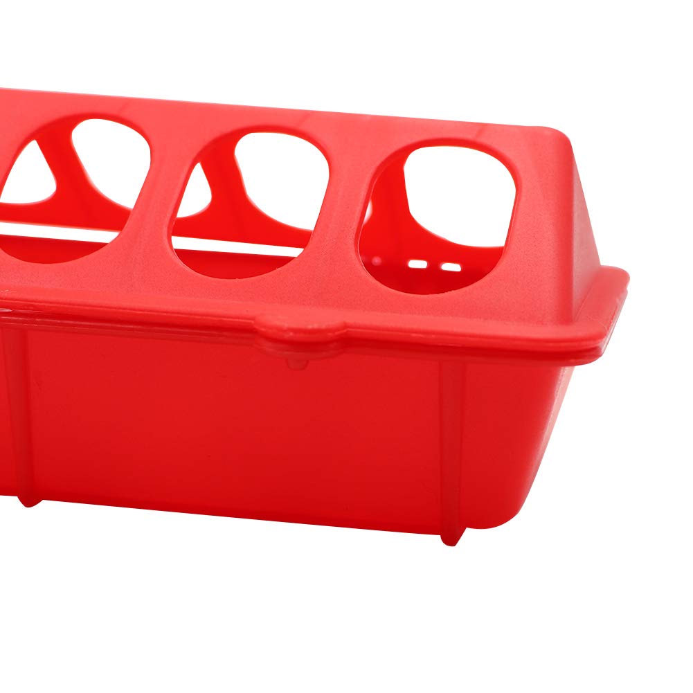 MACGOAL Flip Top Poultry Feeder Trough Small Chick Feeder Plastic Chicken Feeder No Waste Spill Proof for Birds Small Poultry (Red)