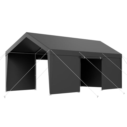 VEVOR Upgraded 10x20 FT Heavy Duty Carport Canopy with Roll-up Windows, All-Season Portable Garage with Removable Sidewalls & Doors, 12 Stakes & 12 Ropes, Car Tent for Car, Truck, Boat, Equipment