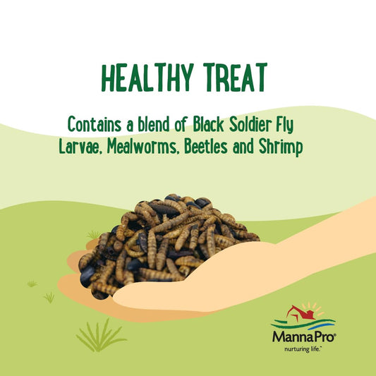 Manna Pro Farmhouse Favorites Quirky Quatro Crunch – 100% Natural Protein Treat for Mixed Flocks – Blend of Black Solider Fly Larvae, Mealworms, Beetles & Shrimp – 2lb