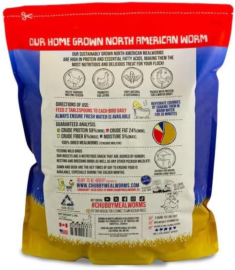 2.5Lbs Chubby NA Grown Dried Mealworms - Chicken/Duck Treats - Non-GMO - Made in North America