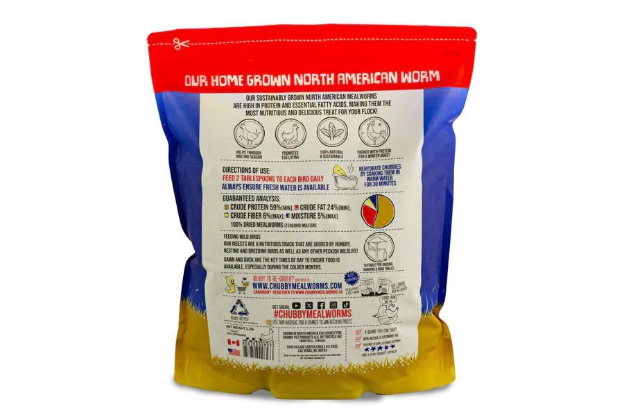 2.5Lbs Chubby NA Grown Dried Mealworms - Chicken/Duck Treats - Non-GMO - Made in North America