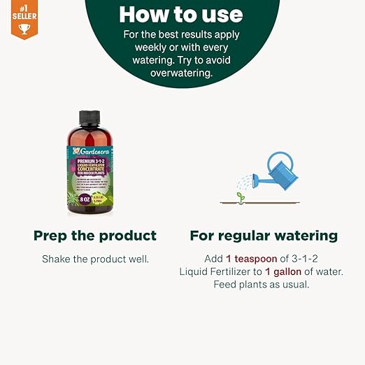 Gardenera Premium Liquid Fertilizer - 3-1-2 Concentrate for Tropical Indoor Plants & Flowers - Organic Plant Food, 8oz