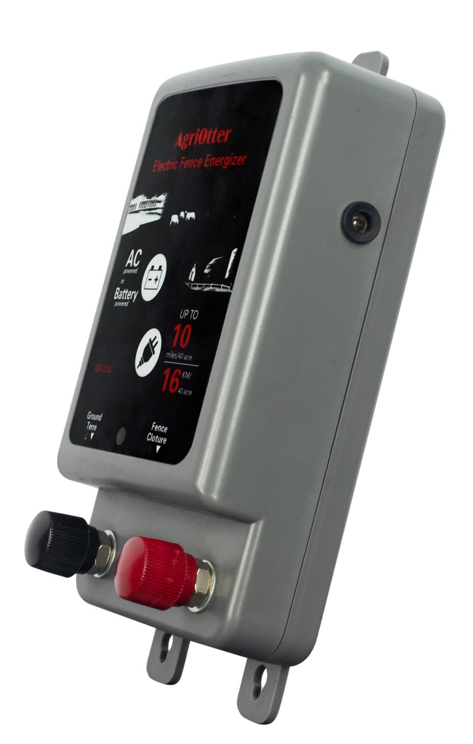 AgriOtter Electric Fence Energizer 40 Acre 10 Miles 2 in 1 Powered by Battery or AC Outlet 12000V 2J Pulse Electric