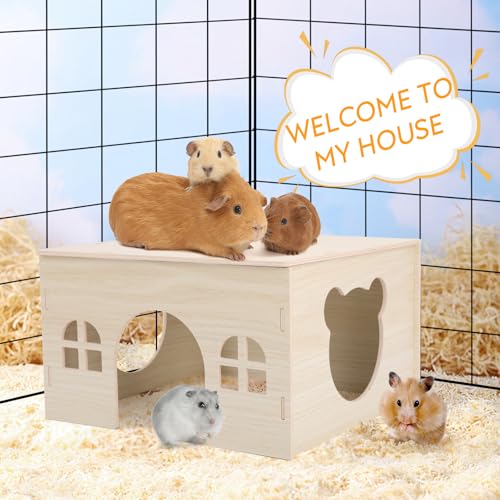 Guinea Pig Hideout Wooden House, Hamster House, Chinchilla Castle and Guinea Pig Hut with Windows, Small Animal Houses and Habitats for Hedgehogs, Rats, Ferret, Gerbils