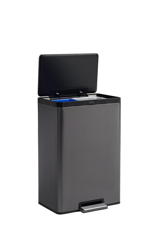 Rubbermaid Elite Stainless Steel Metal Dual Stream Step-On Trash, 10.5-Gallon, Charcoal, Wastebasket Home/Kitchen, Trash and Recycle Bin Combo