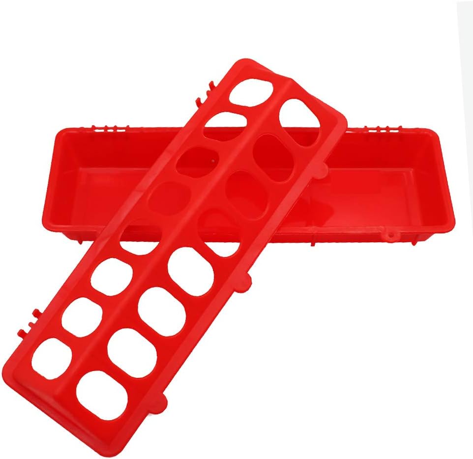 MACGOAL Flip Top Poultry Feeder Trough Small Chick Feeder Plastic Chicken Feeder No Waste Spill Proof for Birds Small Poultry (Red)