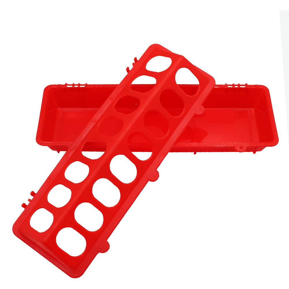 MACGOAL Flip Top Poultry Feeder Trough Small Chick Feeder Plastic Chicken Feeder No Waste Spill Proof for Birds Small Poultry (Red)