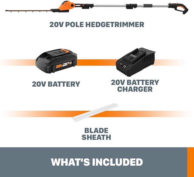 WORX WG252 20V 2-in-1 Attachment Capable Hedge Trimmer