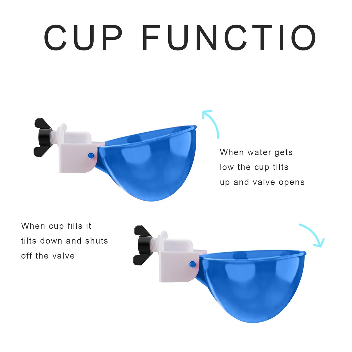 Chicken Waterer Cups, 8 Packs Blue Large Chicken Watering Cups, Automatic Chicken Water Cups, Tee Fittings Poultry Feeder Cups Suitable for Chicken, Duck, Goose, Turkey with Mounting Hole Opener