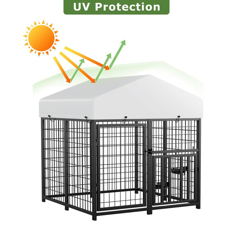 ROOMTEC Large Dog Kennel Outdoor Pet Pens Dogs Run Enclosure Animal Hutch Metal Coop Fence with Roof Cover (4'L x 4'W x 4.25'H)