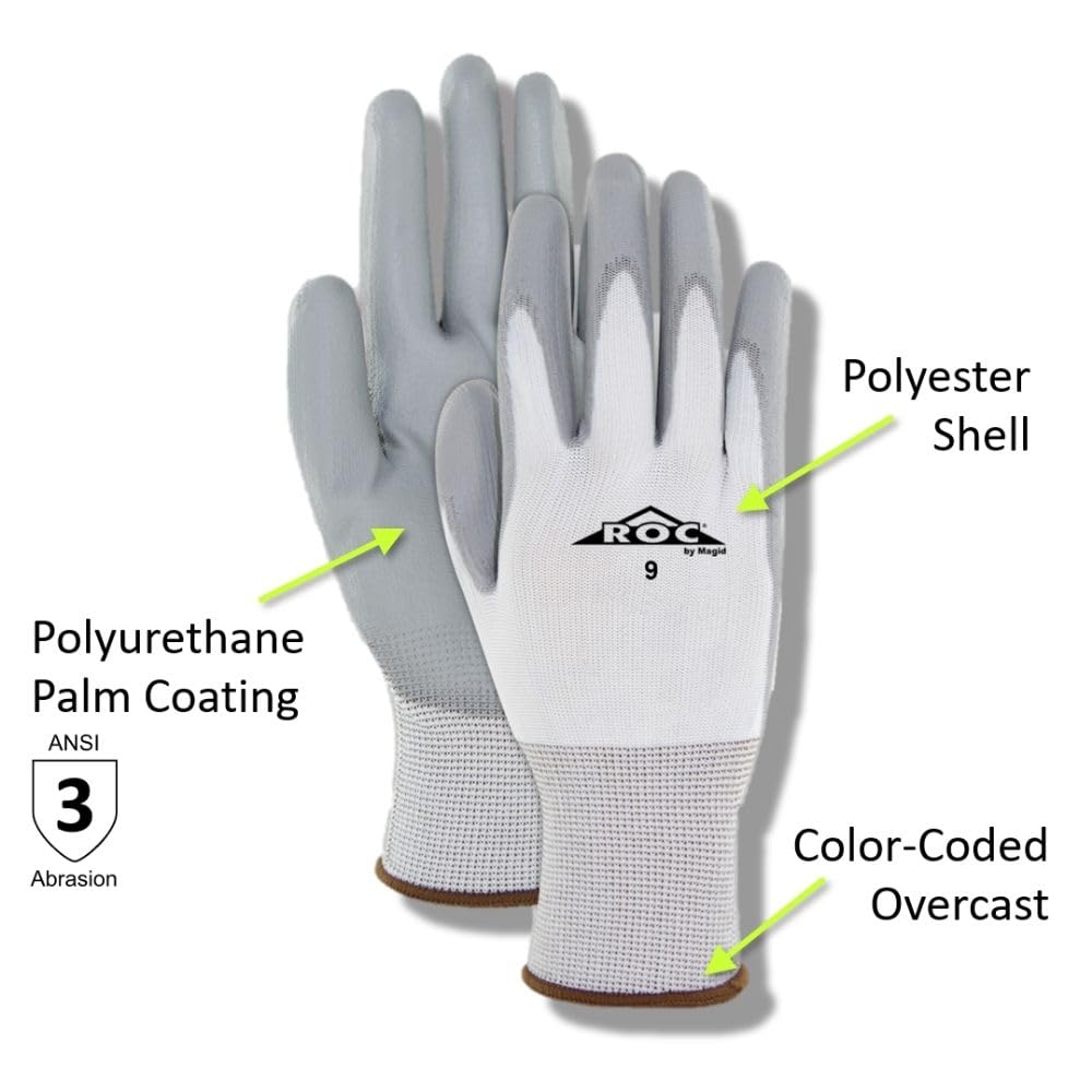 MAGID ROC Lightweight Polyurethane Palm Coated Work Gloves, 180 Pairs, GP139