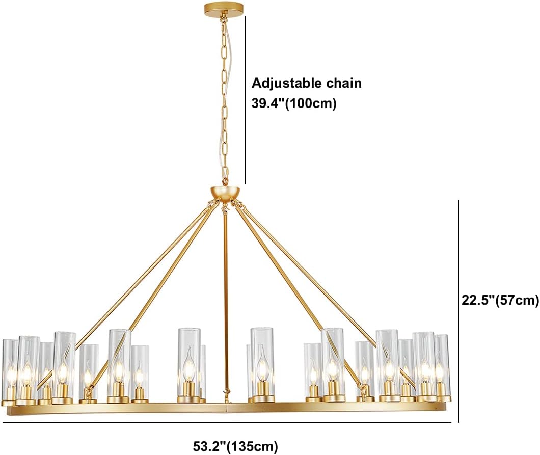 Uboxin D52 Large Gold Wagon Wheel Chandelier 20 Light with Clean Glass, Farmhouse Vintage Industrial Country Style Round Pendant Light Fixture for Stair Living Room(52in-20 Light)