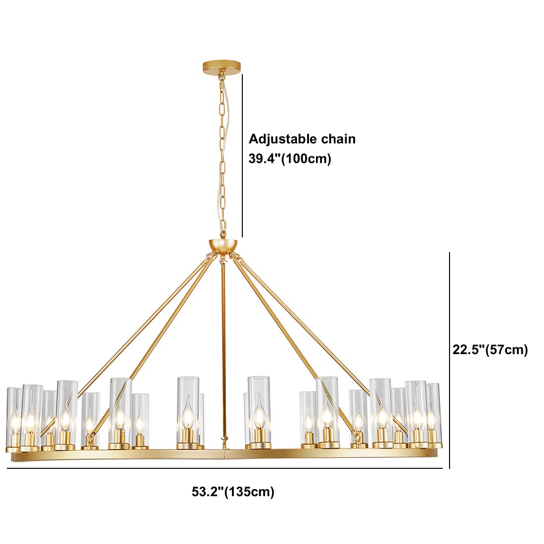 Uboxin D52 Large Gold Wagon Wheel Chandelier 20 Light with Clean Glass, Farmhouse Vintage Industrial Country Style Round Pendant Light Fixture for Stair Living Room(52in-20 Light)