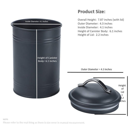 schonee Airtight Kitchen Canister with Lid, Rustic Farmhouse Decor Container for Dry Food Sugar Coffee Tea, Charcoal Gray Metal Countertop Storage Jar (7.87''H x 4.3''Dia.)