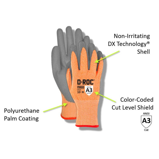 MAGID D-ROC ANSI A3 18-Gauge Polyurethane Coated Work Gloves, 48 Pairs, Size 9/Large, DXG22
