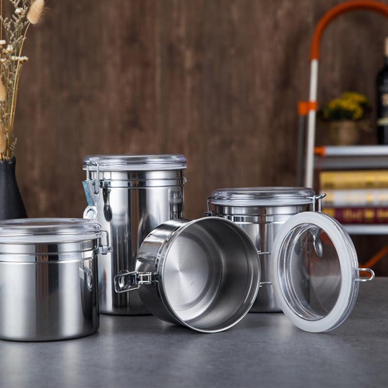 STOBAZA Stainless Steel Canisters for Kitchen, 65 Oz Airtight Food Storage Canister with Clear Lid, Metal Food Container for Sugar, Flour, Tea, Candy, Cookie, Spice