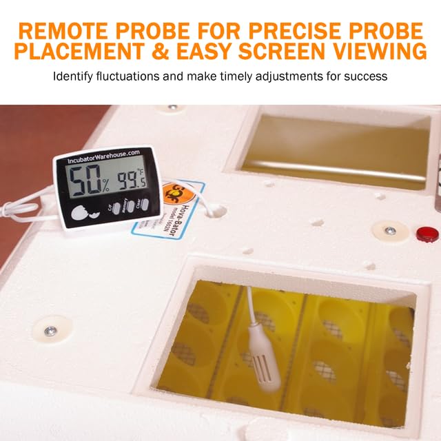 Incubator Warehouse IncuTherm™ Plus Digital Thermometer and Hygrometer for Egg Incubator - Large Digital Display with Min/Max Memory - Remote Probe - Reads Celsius and Fahrenheit +/-1° 1109 IWTH01