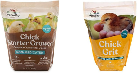 Manna Pro Chick Starter Food 5 Pounds and Chick Grit Digestive Supplement for Young Poultry 5 lbs