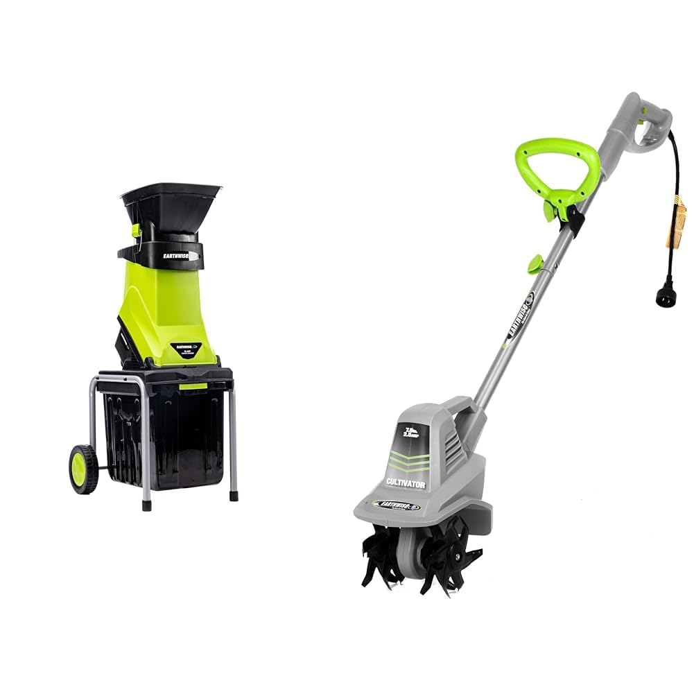 Earthwise 15-Amp Electric Chipper, Collection Bin, 7.5-Inch 2.5-Amp Electric Tiller/Cultivator Corded Garden Tools