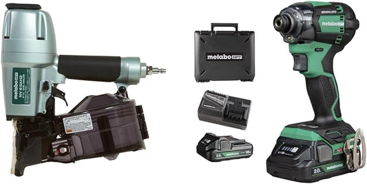 Bundle of Metabo HPT Coil Siding Nailer | NV65AH2 + Metabo HPT 18V MultiVolt Cordless Triple Hammer BOLT Impact Driver Kit | WH18DC