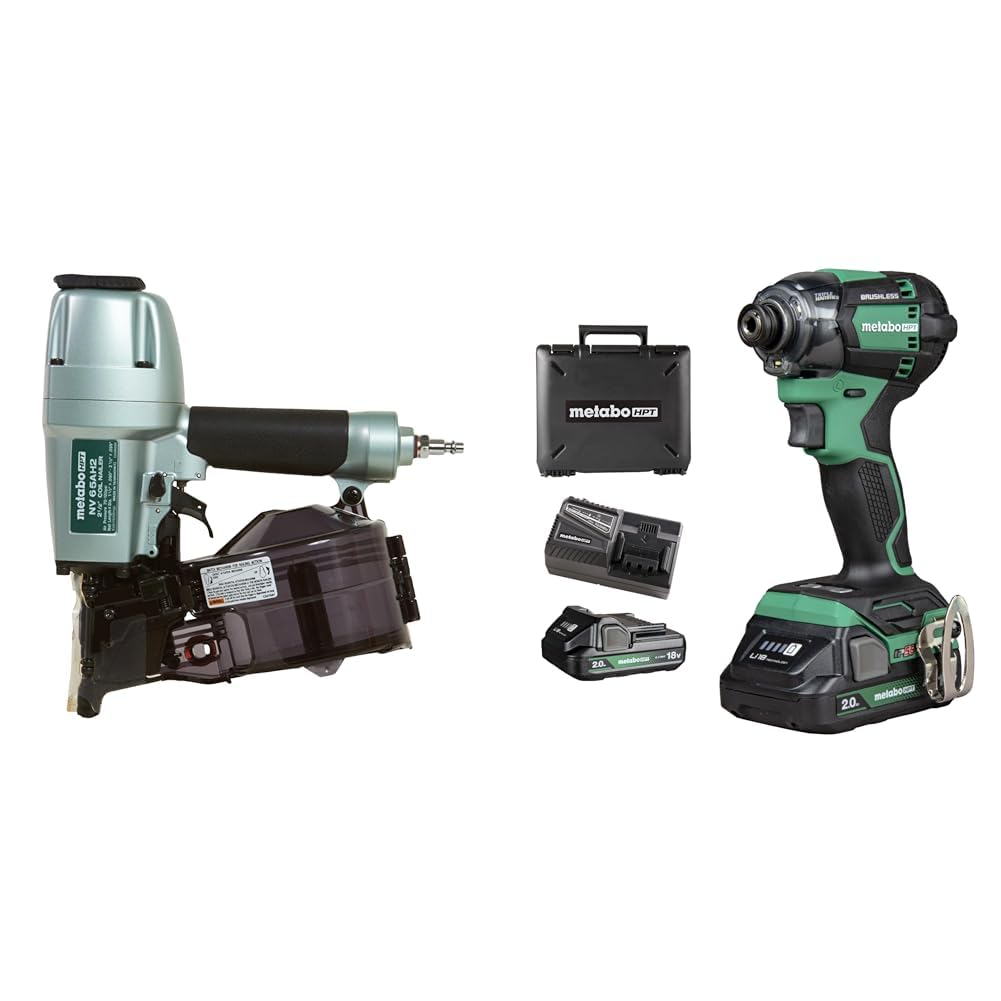 Bundle of Metabo HPT Coil Siding Nailer | NV65AH2 + Metabo HPT 18V MultiVolt Cordless Triple Hammer BOLT Impact Driver Kit | WH18DC