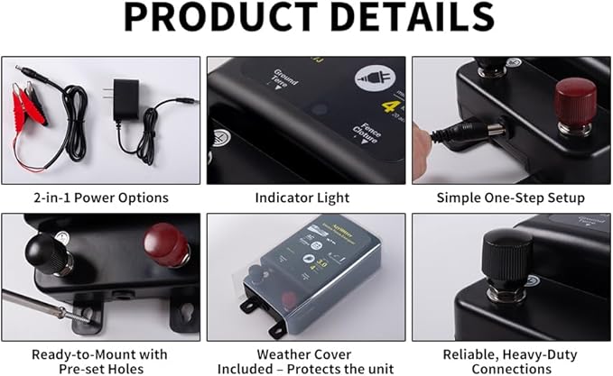 2025 New Tech 2 in 1 Electric Fence Energizer Charger Plug-in & 12V Battery, Waterproof & Safe Wide Coverage Energizer for Farms, Suburban Homes, Gardens, Livestock, Pets & More