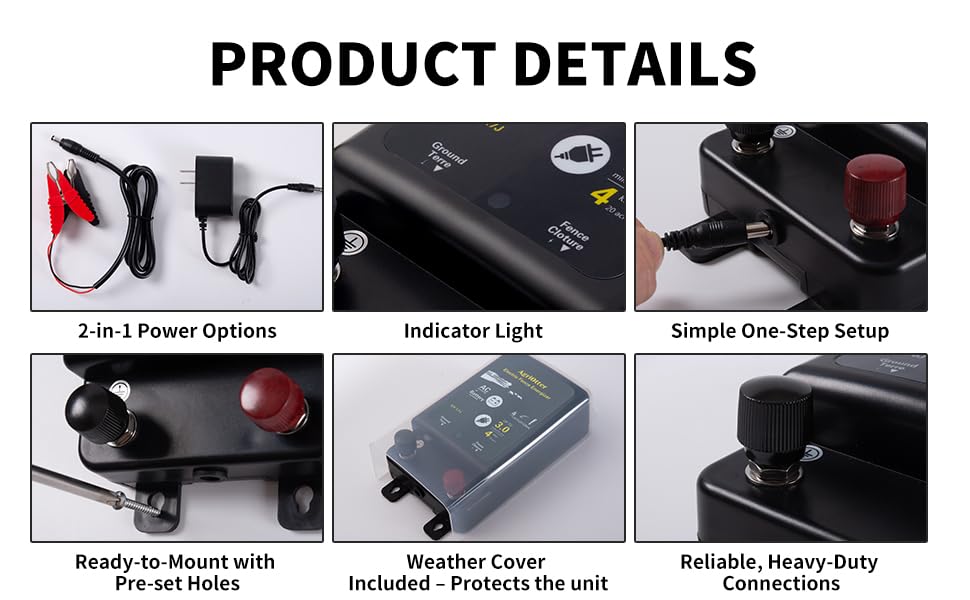 2025 New Tech 2 in 1 Electric Fence Energizer Charger Plug-in & 12V Battery, Waterproof & Safe Wide Coverage Energizer for Farms, Suburban Homes, Gardens, Livestock, Pets & More