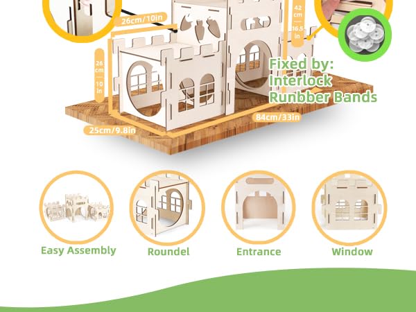 HIIMALEX Extra Large Bunny Castles Hideout Split Balcony for Indoor Bunnies Climbing Tower with Tunnel Sturdy House for Rabbits Ferrets Guinea Pigs Hamsters Ventilated Enrichment Toys Habitat