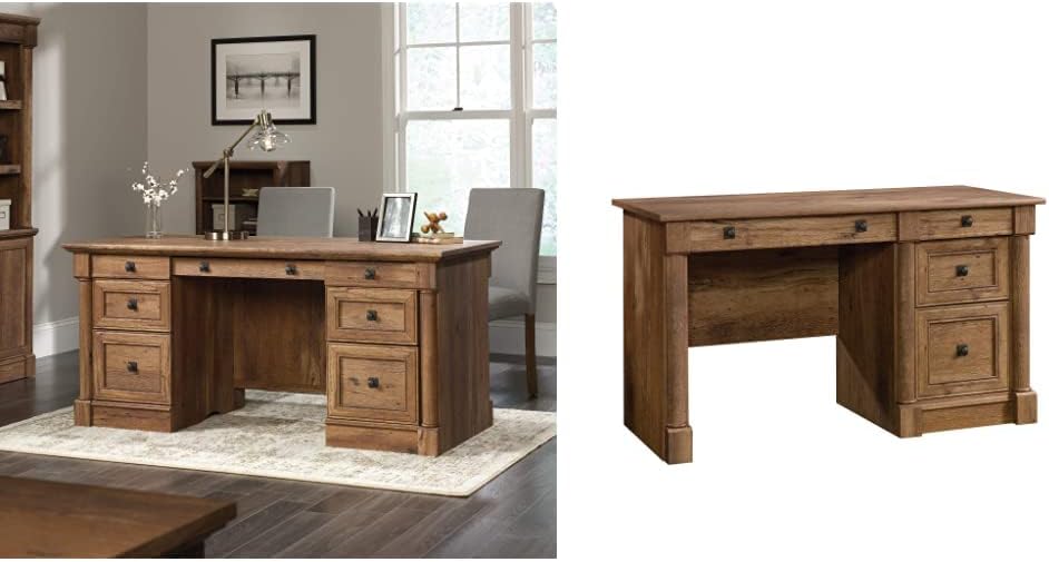 Sauder Palladia Executive Desk and Computer Desk, Vintage Oak Finish