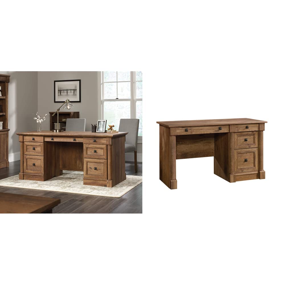 Sauder Palladia Executive Desk and Computer Desk, Vintage Oak Finish