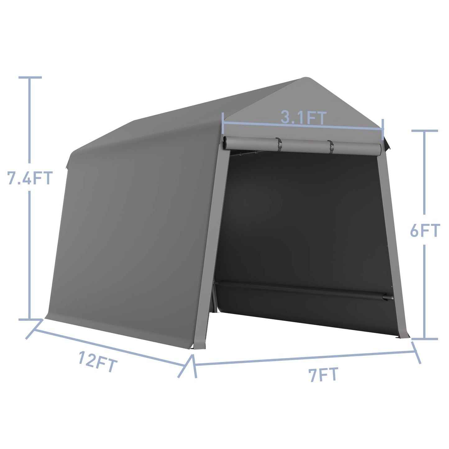 7X12 Ft Outdoor Portable Storage Shelter Shed with Rolled Up Zipper Doors & Vents, Heavy Duty Carport for Motorcycle Waterproof and Uv Resistant Anti-Snow Portable Garage Kit Tent, Gray