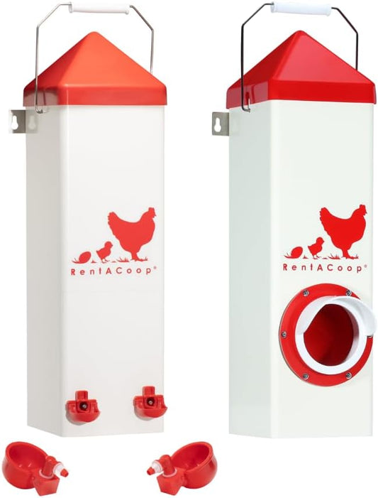 RentACoop Twin Cup Chicken Waterer and Feeder Set - 10lbs/2 Gal