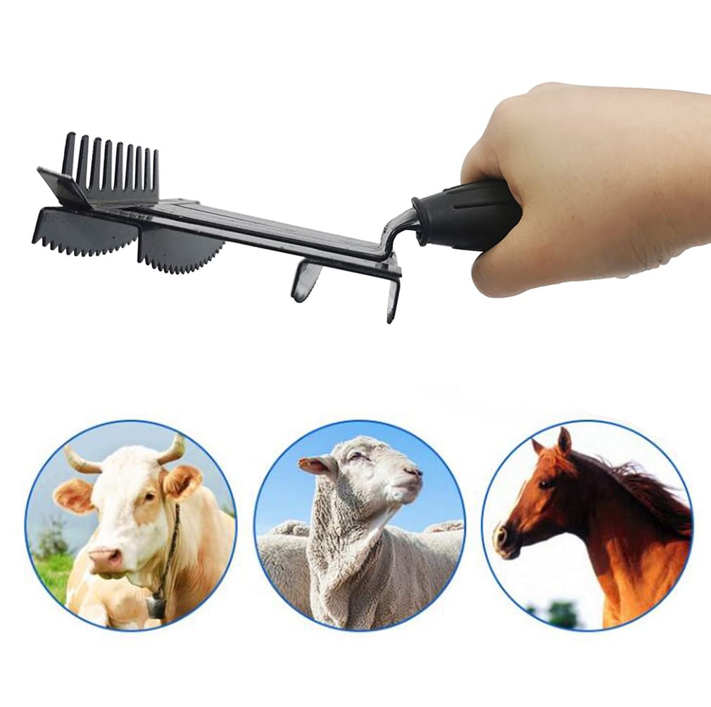 QIQIRO Livestock Shedding Comb, Metal Livestock Brush Tools for Cow, Horse, Sheep (Black), 7.87 X 5.5