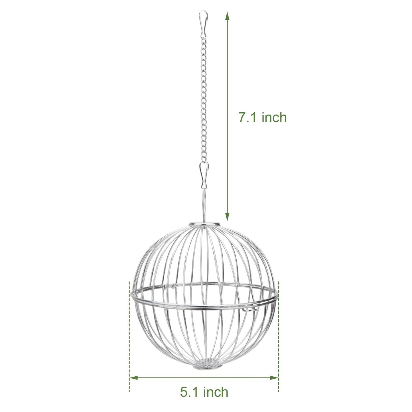 Rabbit Hay Ball Stainless Steel Hanging Feed Dispenser for Bunny Hamster Guinea Pig Rat Chinchilla (A: 5.11inch, Silver)